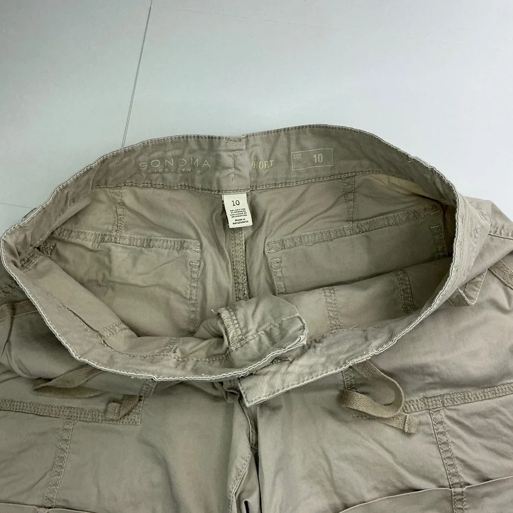 Sonoma Khaki Utility Cargo Shorts Womens 10 Tan Drawstring Cotton Blend